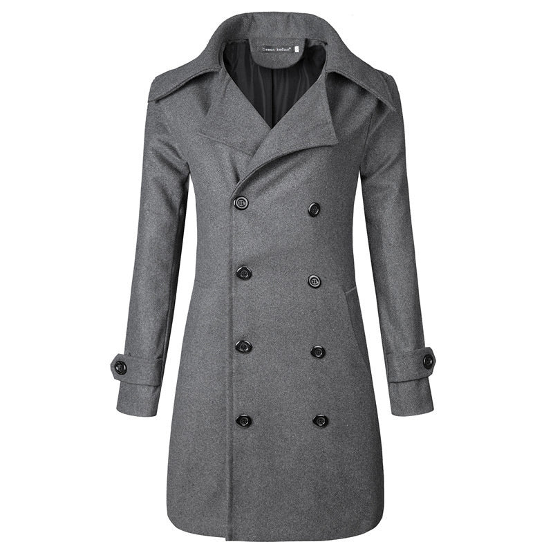 Men's Double Breasted Mid-length Trench Coat - Wool, Slim Fit