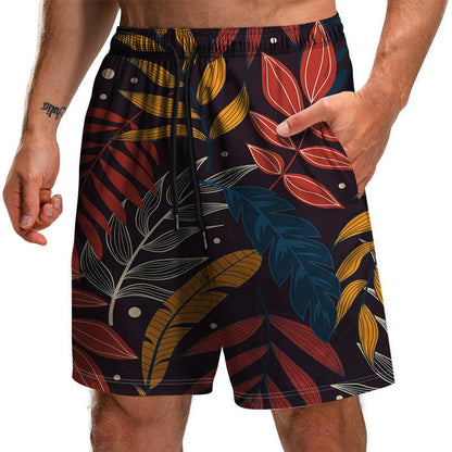 Men's Summer Leaf Series 3D Printed Casual Beach Shorts - ForVanity Beachwear, men's clothing, men's shorts, shorts, Summer Men's Shorts