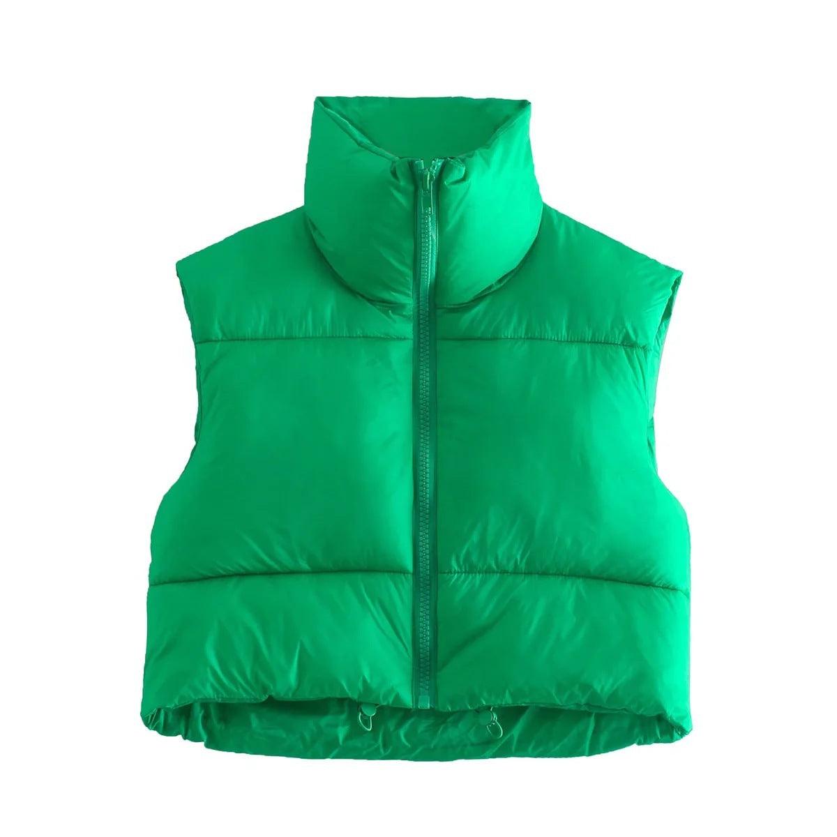 Winter Short Vest For Women Solid Color Zip Sleeveless Lapel Jacket Fashion Bread Coat - ForVanity Jacket