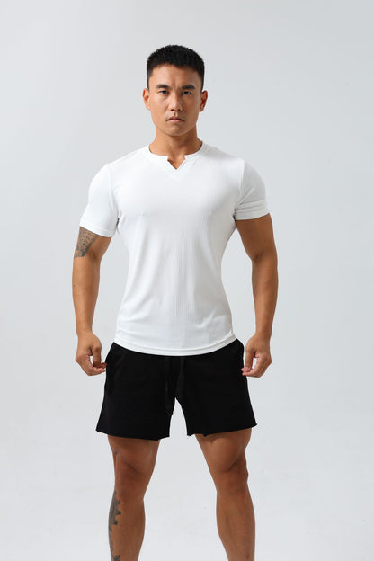 Men's V-Neck Athletic Tee: Slim Fit, Quick-Dry for Fitness & Running