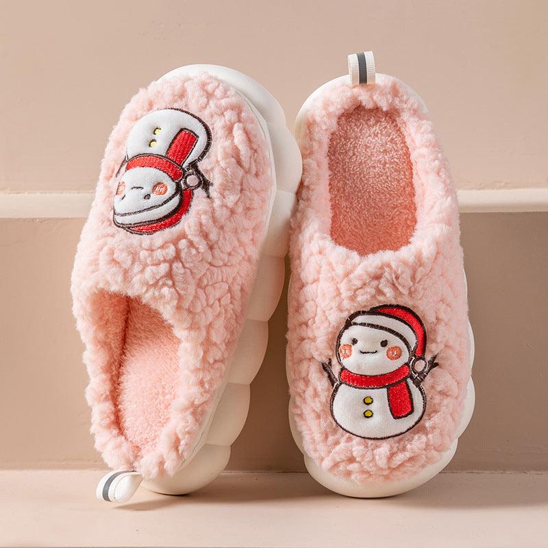 Cute Snowman Slippers Winter Indoor Household Warm Plush Thick-Soled Anti-slip Couple Home Slipper Soft Floor Bedroom House Shoes - ForVanity SLIPPERS