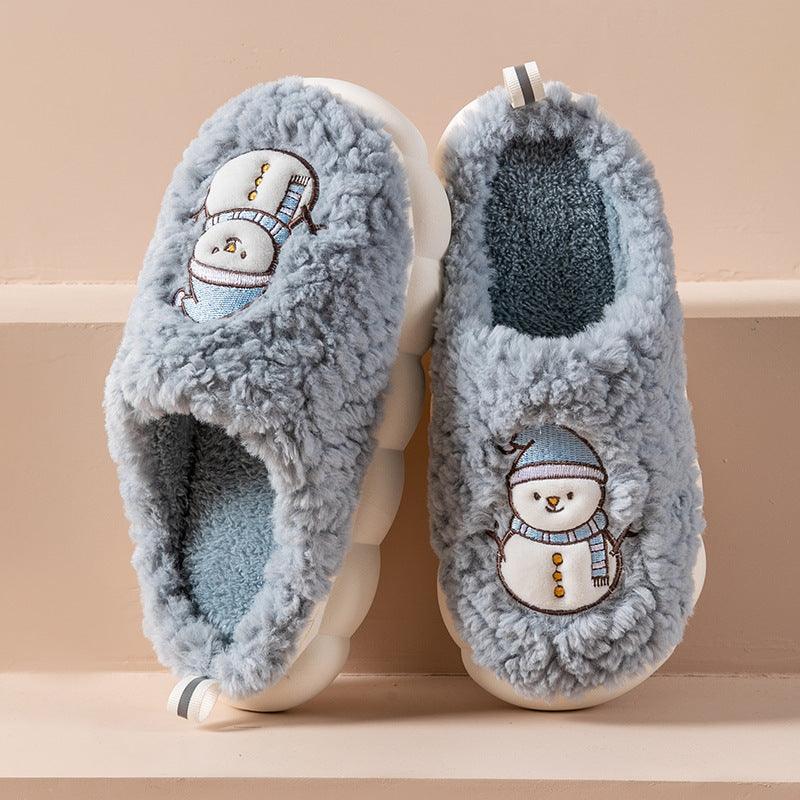 Cute Snowman Slippers Winter Indoor Household Warm Plush Thick-Soled Anti-slip Couple Home Slipper Soft Floor Bedroom House Shoes - ForVanity SLIPPERS