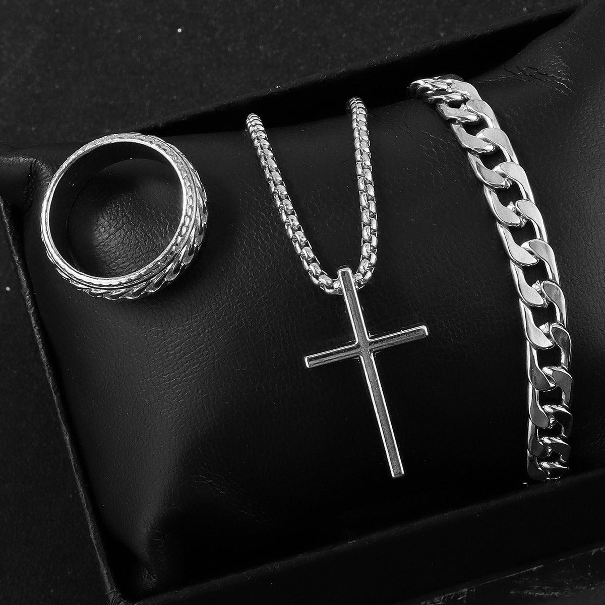 Men's Cross Necklace, Ring, and Bracelet Set - ForVanity men's jewellery & watches Jewellery Set