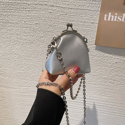 Stylish Mini Clip Mouth Bag with Metal Chain - PU Leather - ForVanity crossbody bags, women's bags Crossbody Bags