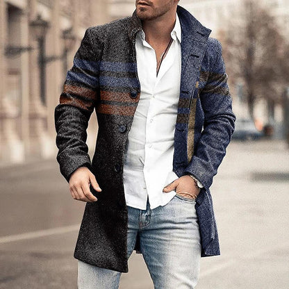 Men's Woolen Stand Collar Mid-length Casual Coat - ForVanity Men’s Jackets & Coats