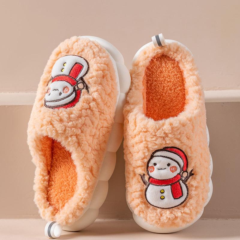 Cute Snowman Slippers Winter Indoor Household Warm Plush Thick-Soled Anti-slip Couple Home Slipper Soft Floor Bedroom House Shoes - ForVanity SLIPPERS