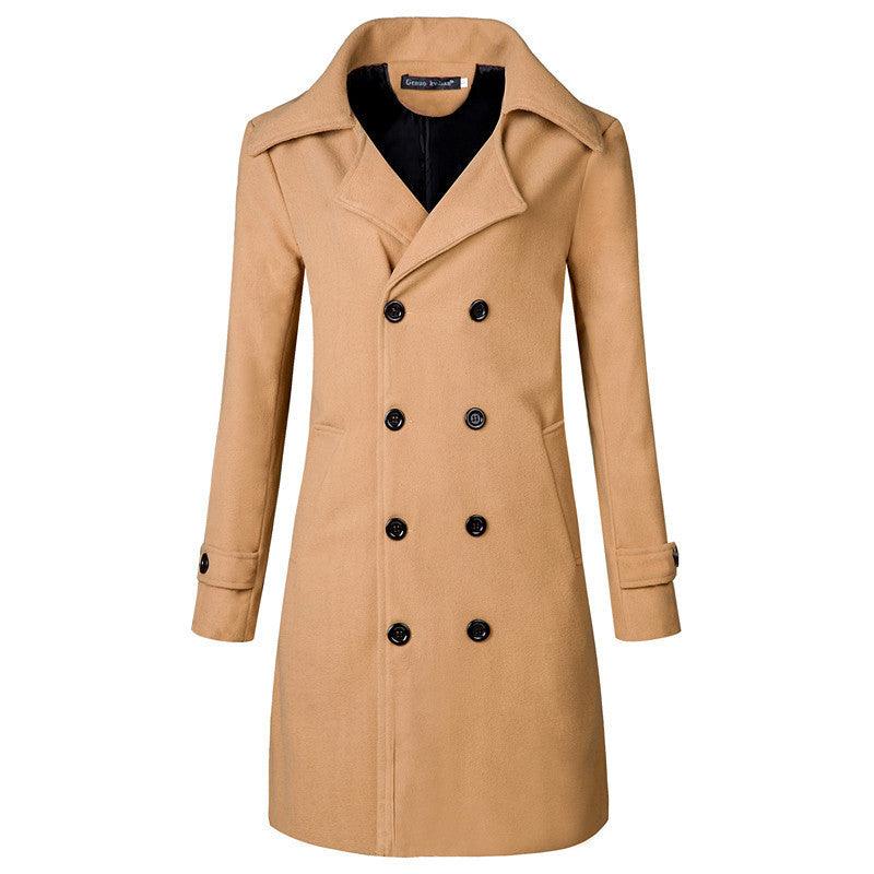 Men's Double Breasted Mid-length Trench Coat - Wool, Slim Fit - ForVanity men's clothing, men's jackets & coats, Men’s Trench Coats, Trench Coats Trench Coats