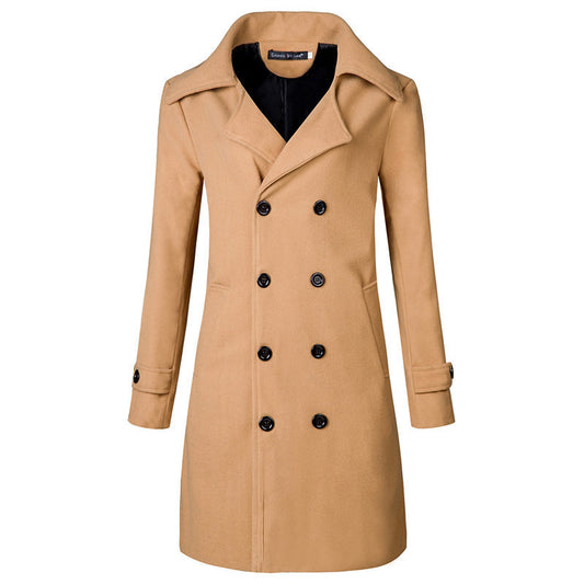 Men's Double Breasted Mid-length Trench Coat - Wool, Slim Fit