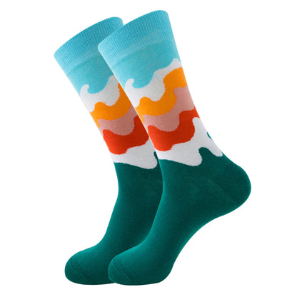 Mid-Calf Wave Jacquard Socks: Step into Style!