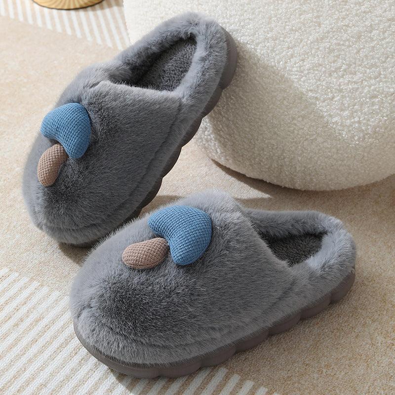 Cute Mushroom Cotton Slippers For Women Thick-soled Autumn And Winter Plush Slipper Indoor Non-slip Eva Household Furry Shoes - ForVanity SLIPPERS