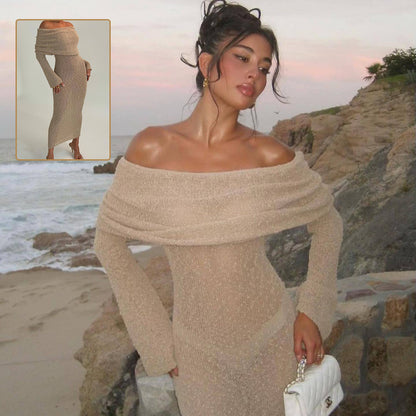 Knitted Long-sleeved Beach Holiday Long Dress