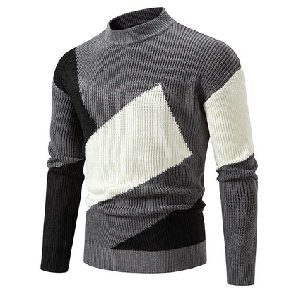 Men's Round Neck Multicolor Pullover Sweater - Korean Style, Jacquard