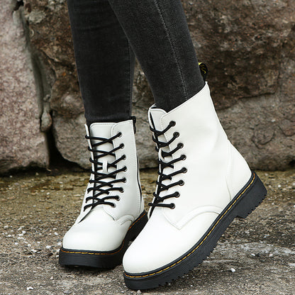 Fashion Lace-up Boots For Women Autumn And Winter Black White Zipper Mid-calf Boots Elegant Low Heel Shoes