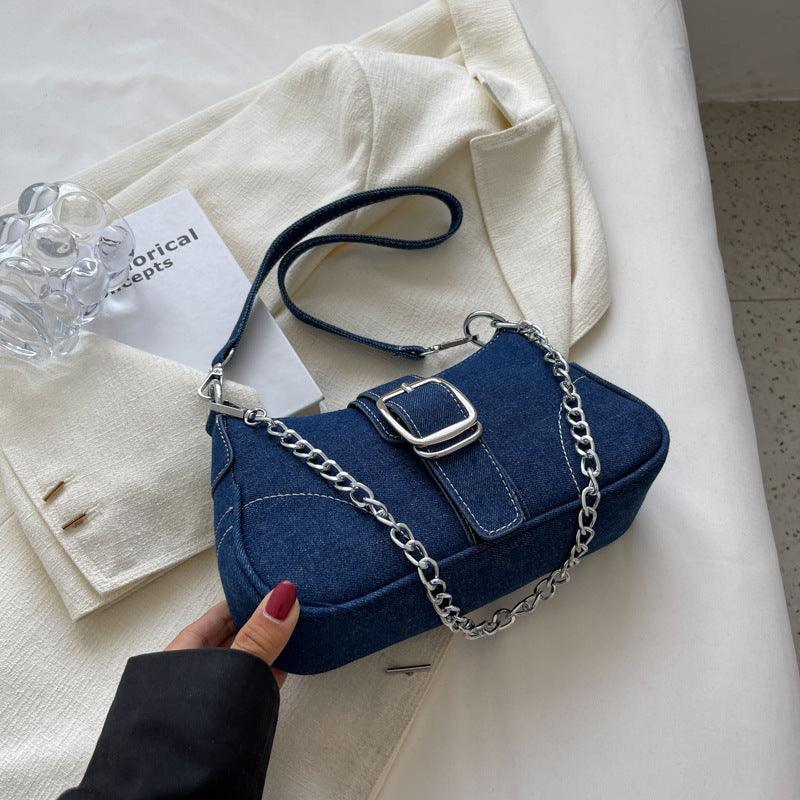 Denim Shoulder Bags Women's Fashion Chains Handbag Crossbody Bags Small Square Armpit Bag - ForVanity Handbags