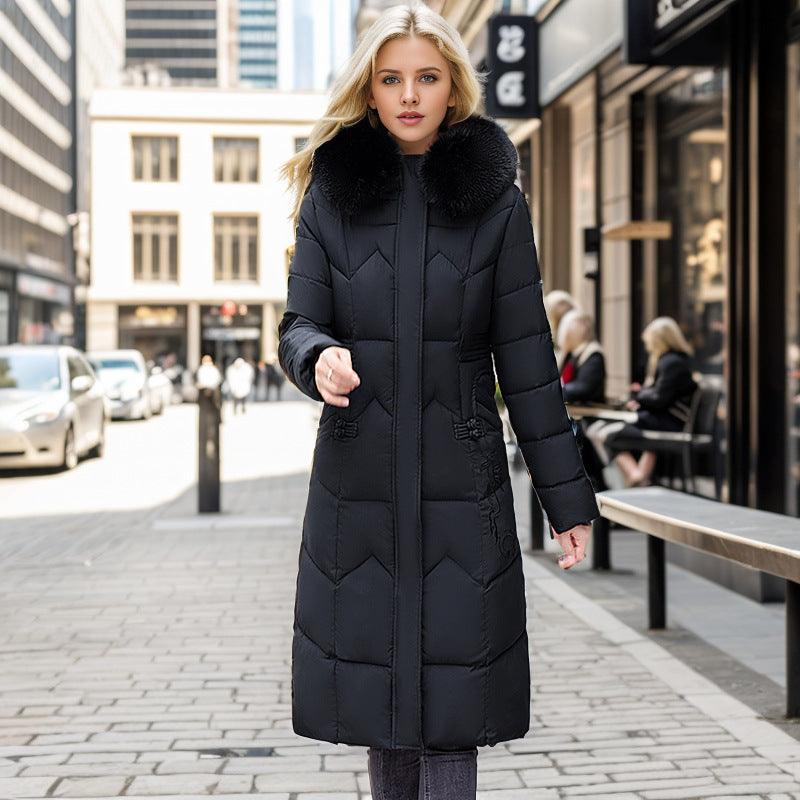 Winter Long Coat With Thickened Fur Collar Straight Slim Cotton-padded Jacket Women - ForVanity Jacket