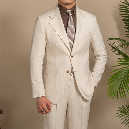 Apricot Hemp-Textured Slim Fit Men's Suit