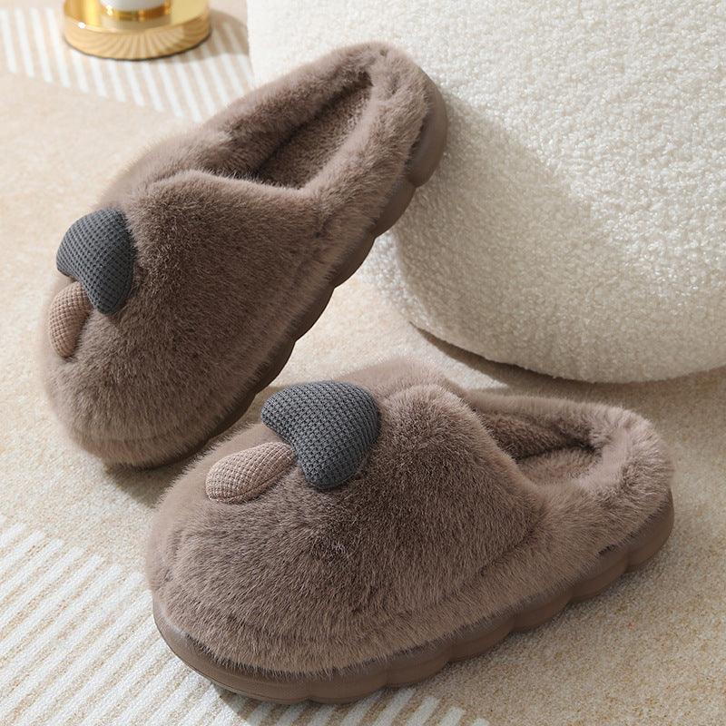 Cute Mushroom Cotton Slippers For Women Thick-soled Autumn And Winter Plush Slipper Indoor Non-slip Eva Household Furry Shoes - ForVanity SLIPPERS