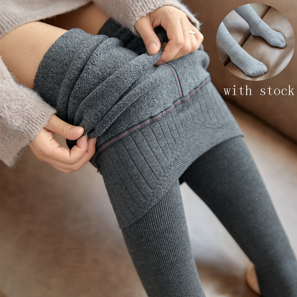 High Waist Stripes Leggings Winter Warm Thick High Stretch Imitation-cashmere Trousers Skinny Fitness Woman Pants