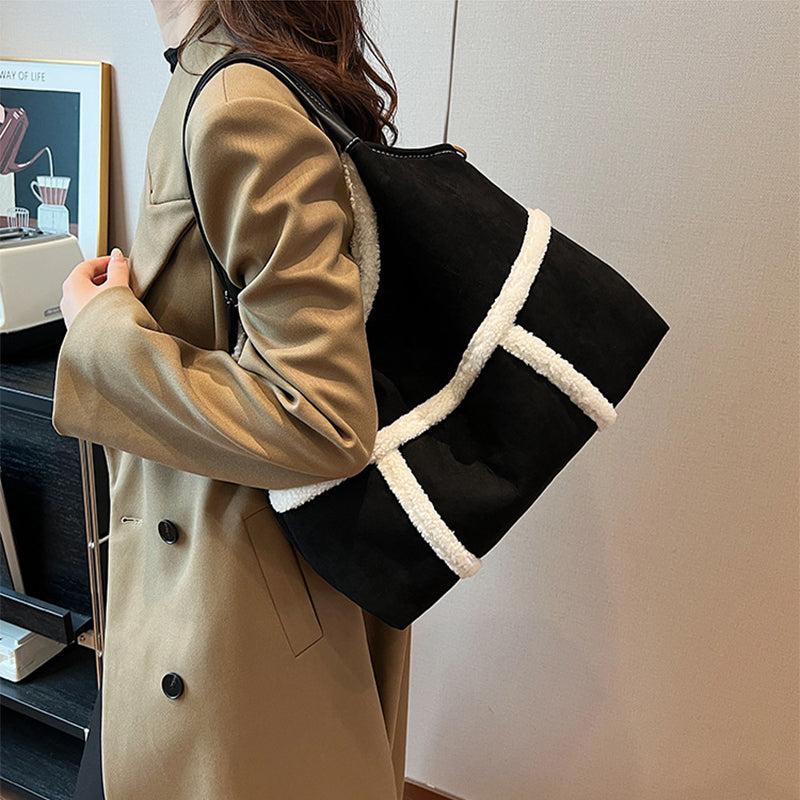 2pcs Women Plush Totes Casual Large-capacity Suede Handbag Winter Bags