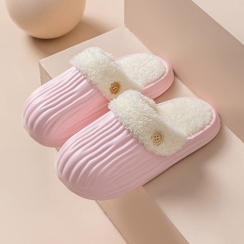 New Detachable House Slippers Winter Warm Waterproof Removable Fluffy Slippers With Button Design Non-slip Plush Shoes For Women Men - ForVanity SLIPPERS