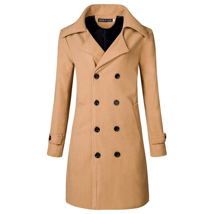 Men's Double Breasted Mid-length Trench Coat - Wool, Slim Fit