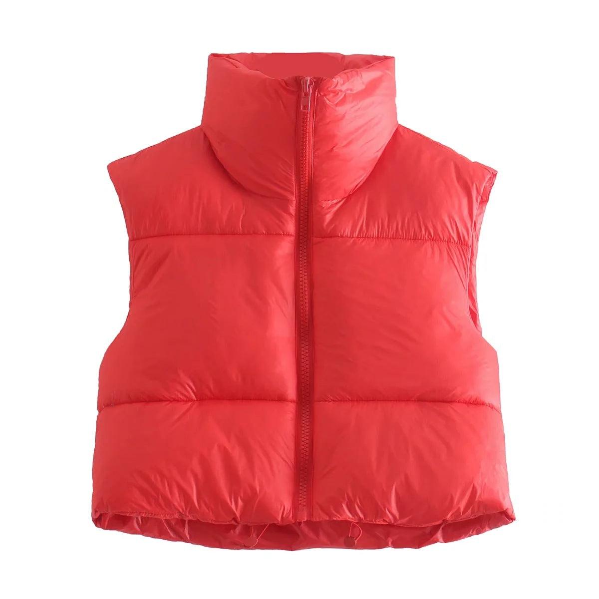 Winter Short Vest For Women Solid Color Zip Sleeveless Lapel Jacket Fashion Bread Coat - ForVanity Jacket