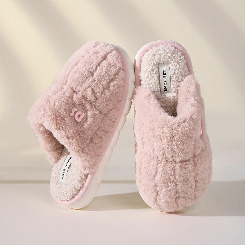 Warm Winter Plush Slippers Women Non-slip Thick-soled Fluffy Slippers Couple Slippers Men Indoor Bedroom Soft Solid House Shoes - ForVanity SLIPPERS