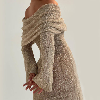 Knitted Long-sleeved Beach Holiday Long Dress