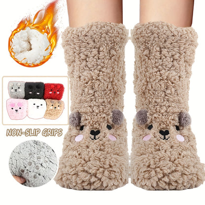 Cute Cartoon Bear Fuzzy Winter Socks for Women