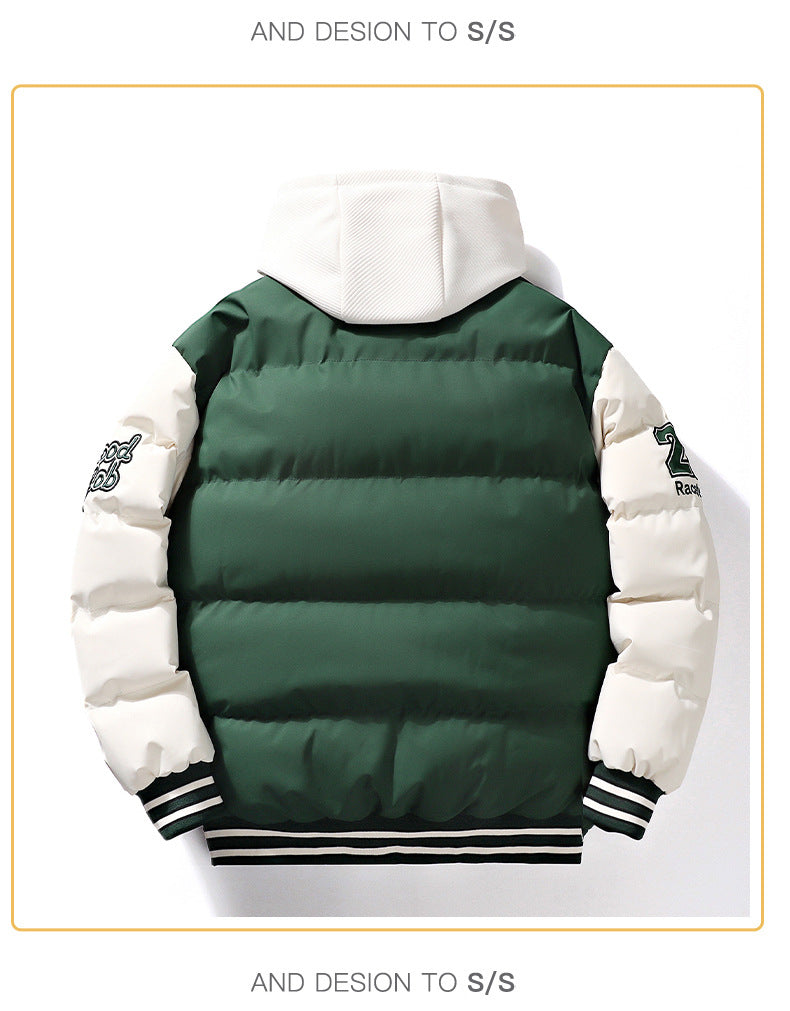 Men's Winter Coat Fake Two-piece Hooded Letter-print Bread Coat