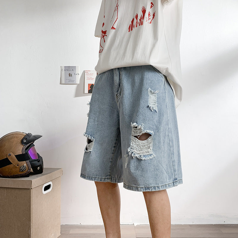 Men's Ripped Denim Shorts: Japanese-Style Retro Summer Wear