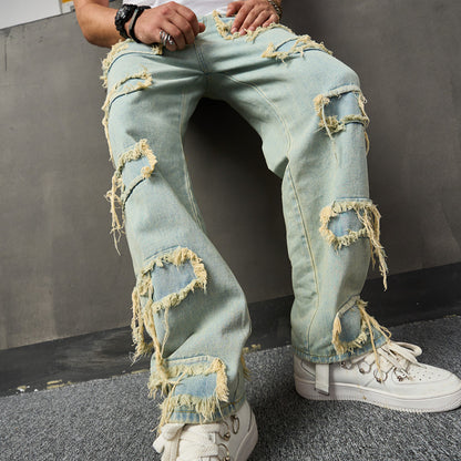 Men's American Retro Wide-Leg Jeans - High Waist and Straight-Leg Style