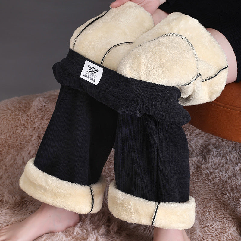 Winter Wide-leg Fleece Trousers For Women Warm Straight-leg Casual Lamb Cashmere Pants Loose Sports Sweatpants