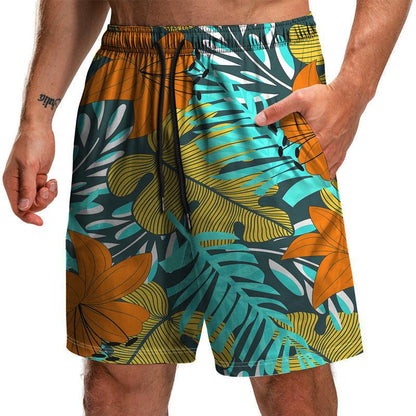 Men's Summer Leaf Series 3D Printed Casual Beach Shorts - ForVanity Beachwear, men's clothing, men's shorts, shorts, Summer Men's Shorts