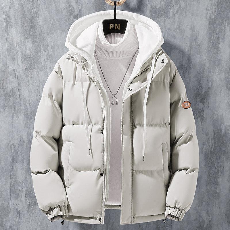 Fashion Hooded Jacket Men Winter Windproof Thickened Fake Two-piece Coat Solid Leisure Sports Cotton Jacket - ForVanity Jacket