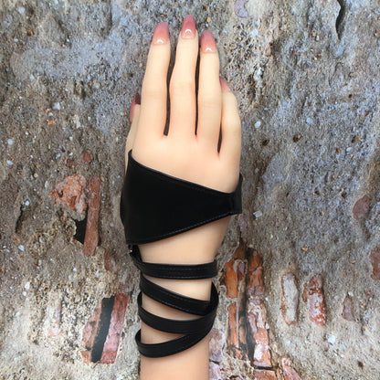 Lace-up Punk Leather Fingerless Gloves for Women