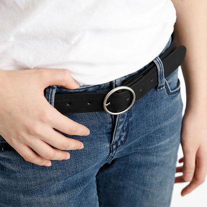 Women's Classic Ring Buckle Belt in Imitation Leather - The Essential Accessory for Every Outfit