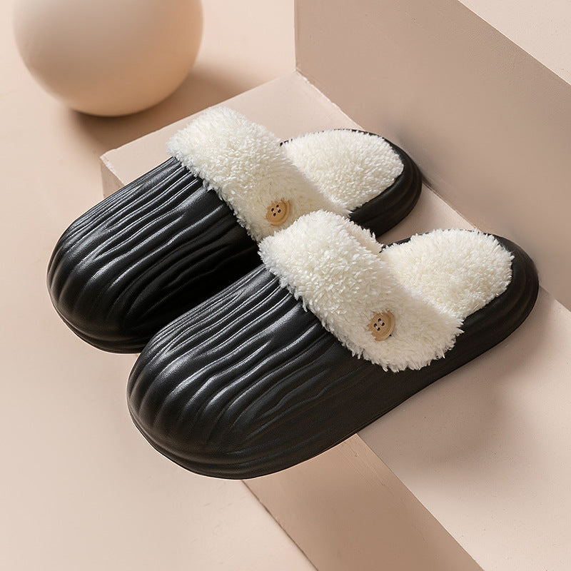 New Detachable House Slippers Winter Warm Waterproof Removable Fluffy Slippers With Button Design Non-slip Plush Shoes For Women Men