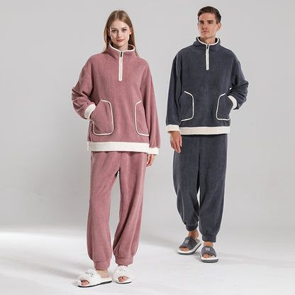 Fashionable Simple Waxberry Velvet Warm Outerwear Couple Pajamas