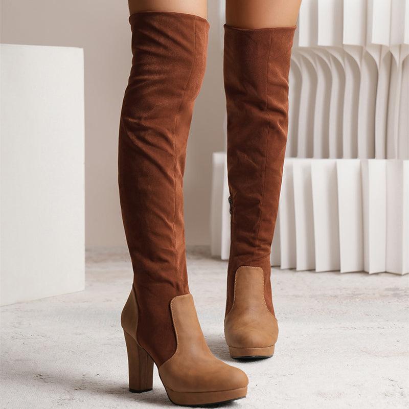 New Long Boots For Women Elastic Suede High Square Heel Over-the-knee Boots Fashion Party Shoes Winter - ForVanity Boots