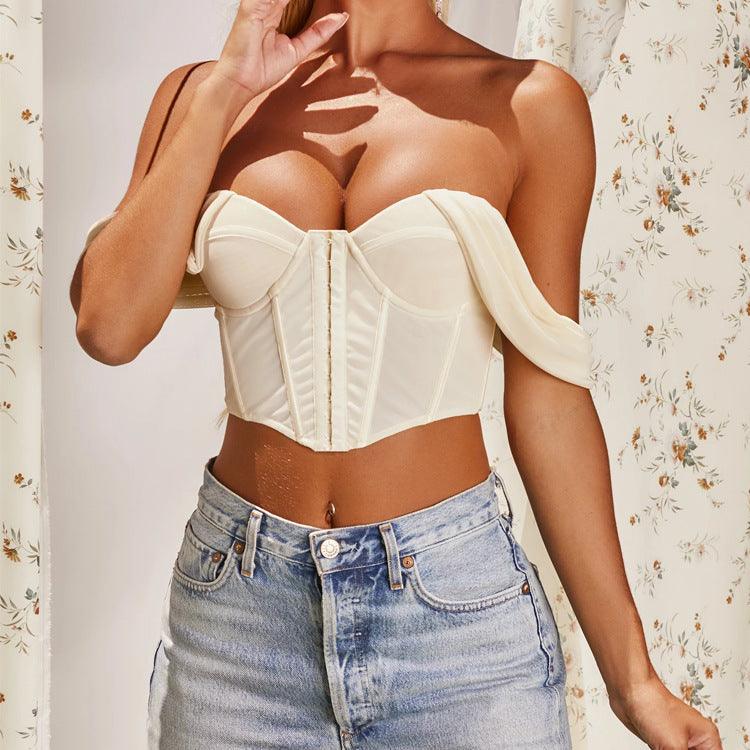 Off Shoulder Mesh Bandeau Crop-Top for Women - ForVanity women's clothing, women's tops & tees Tops & Tees