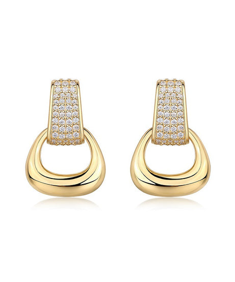 Gold moissanite pavé huggie earrings – front view