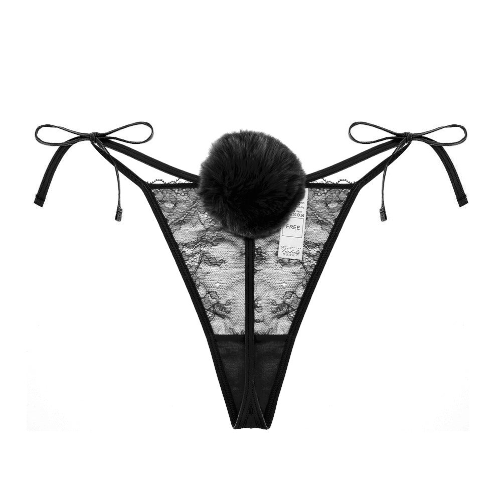 Rabbit Tail Lace-Up Thong - Ultra-Thin, Quick-Drying, Fur Ball Design