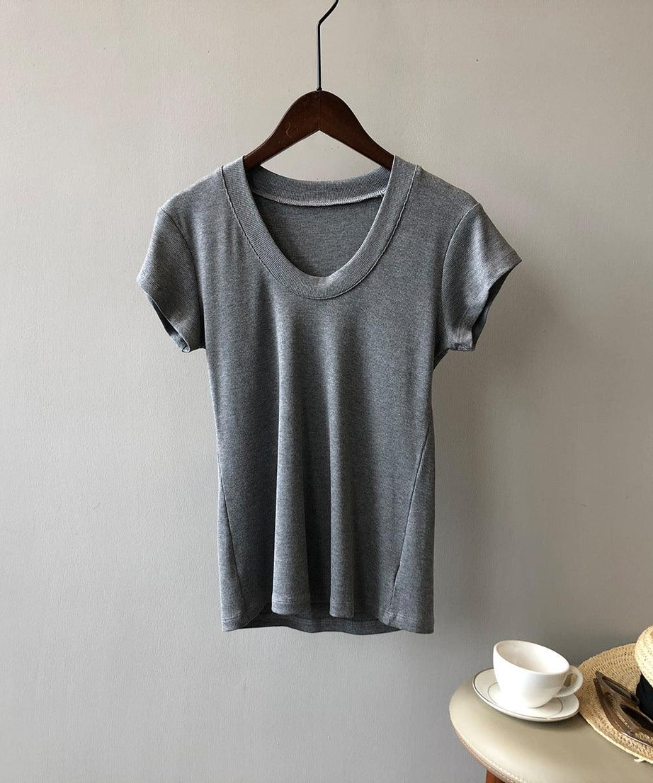 Summer Casual Slim Fit Solid Color Short Sleeve Women's T-Shirt - ForVanity women's clothing, women's t-shirts T-Shirts