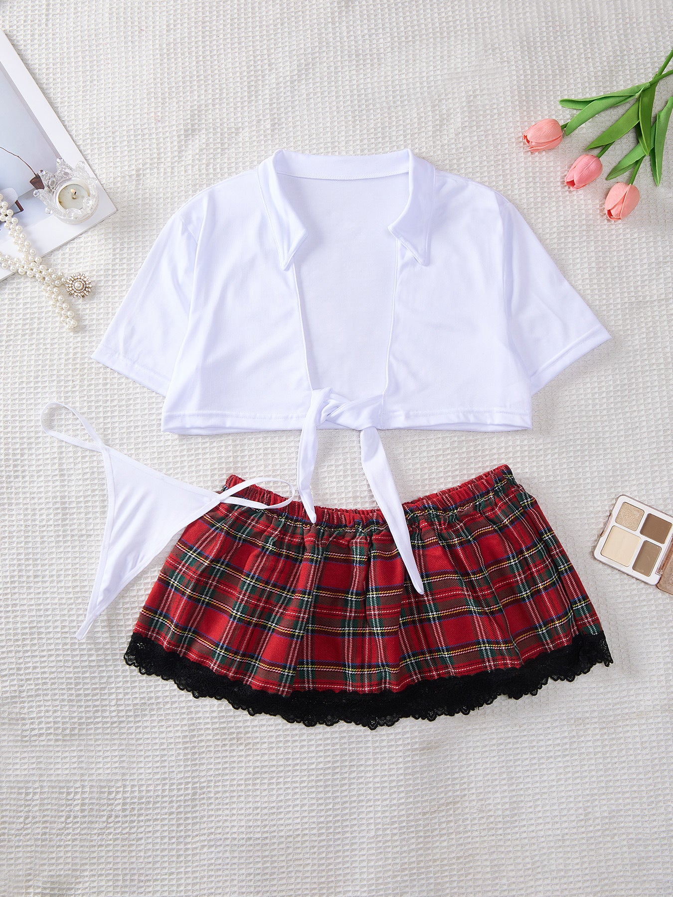 Uniform White Shirt Plaid Short Skirt