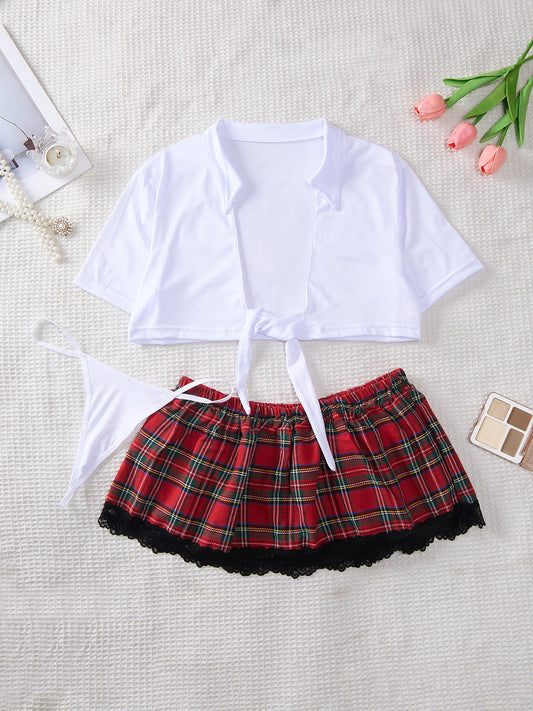 Uniform White Shirt Plaid Short Skirt - ForVanity teddy, women's lingerie Cosplay Outfit