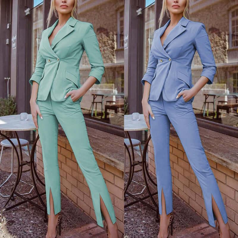 Women’s Slim Waist Small Suit - Elegant Office Style - ForVanity women's clothing, women's outfits, women's suits Pant Suits