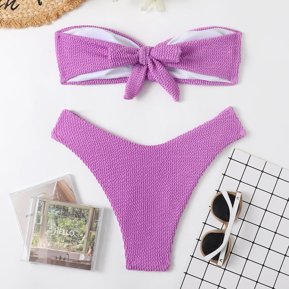 Wave Cloth Candy Color Tube Top Split Swimsuit
