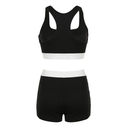 Women Basic Button Stitching Vest Shorts Pants Workout Outfit