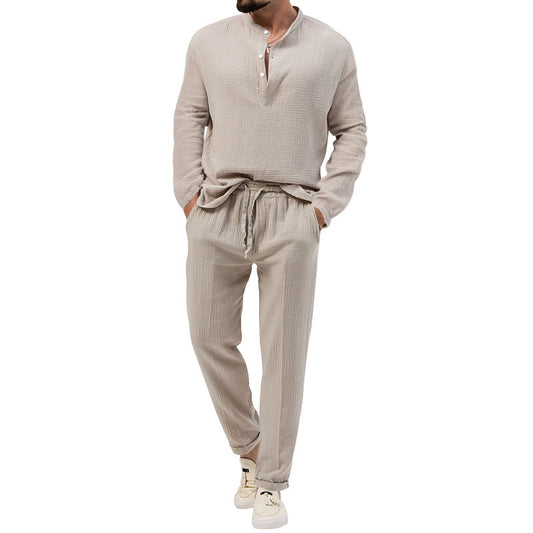 Men's Solid Color Casual Shirt & Trousers Set
